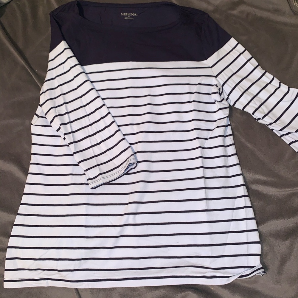 Striped, Dark/Light Blue Long Sleeve Tee, XL